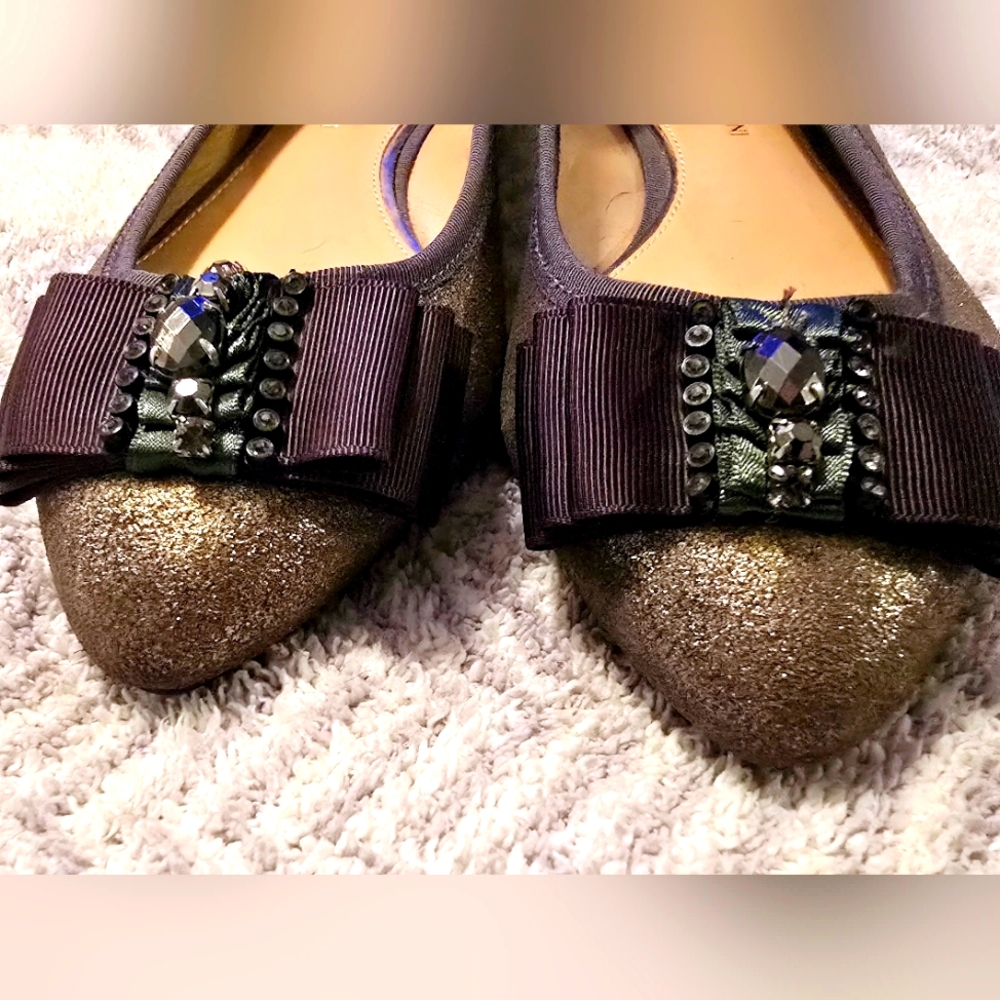 ANTONIO MELANI Gold and Black Sparkle Flats